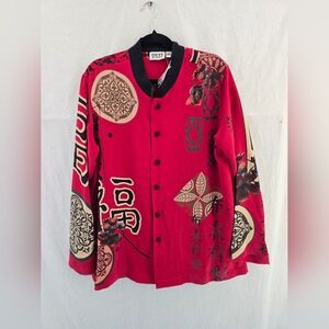 NWT Chicos Designs Red Silk L Sleeve Button Asian Kimono Shirt. Chicos 3 (16-18)